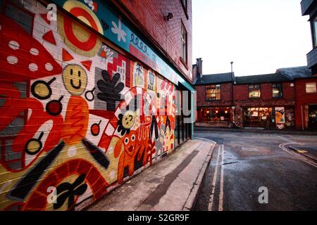 Arte di strada in un vicolo in Manchester City Foto Stock