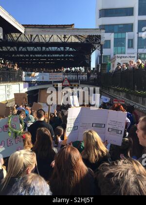 #Schoolstrike4clima marzo, Brighton East Sussex, Regno Unito, 15 febbraio 2019. Foto Stock