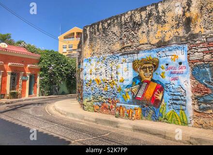 Urban street art nel Getsemani quartiere di Cartagena, Colombia. Foto Stock