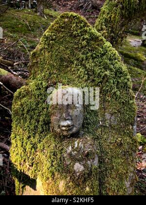 Una tomba di muschio pietra a Okunoin cimitero di Koyasan, Giappone. Foto Stock