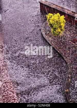 Pesante grandine breve doccia, Nottingham, Inghilterra Foto Stock