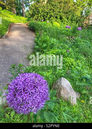 Seguire il percorso attraverso i lussureggianti giardini in High Park, Toronto, Canada. Foto Stock