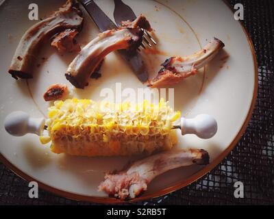 Completamente mangiato e finito di pasto del bimbo indietro nervature e sulla pannocchia di mais, STATI UNITI D'AMERICA Foto Stock
