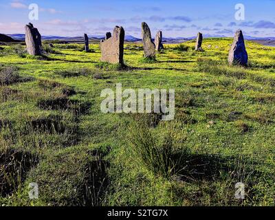 Callanish III (Cnoc Fillibhir Bheag) pietre permanente stone circle, isola di Lewis, Ebridi Esterne, Scozia Foto Stock