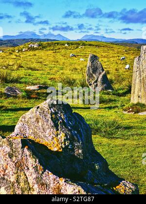 Callanish III (Cnoc Fillibhir Bheag) pietre permanente stone circle, isola di Lewis, Ebridi Esterne, Scozia Foto Stock