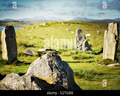 Callanish III (Cnoc Fillibhir Bheag) pietre permanente Stone Circle, isola di Lewis, Ebridi Esterne, Scozia Foto Stock