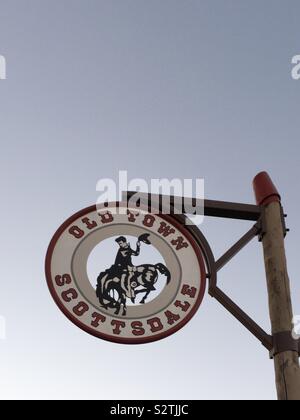 Segno su un post in Old Town Scottsdale area di Arizona vicino a Phoenix. Foto Stock