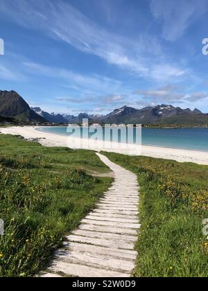 Ramberg beach, Isole Lofoten in Norvegia Foto Stock