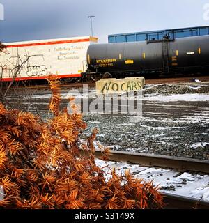 Vista invernale di un cantiere ferroviario Foto Stock