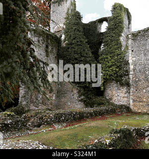 Le rovine del vescovo del palazzo di Winchester distrussero nella guerra civile inglese, a Bishops Waltham, Hampshire Foto Stock