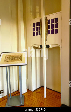 Sala musica in House per Un Amante dell'arte a Bellahouston Park, Glasgow, Scozia. Costruito nel 1996 da piani elaborati da Charles Rennie Mackintosh nel 1901. Foto Stock