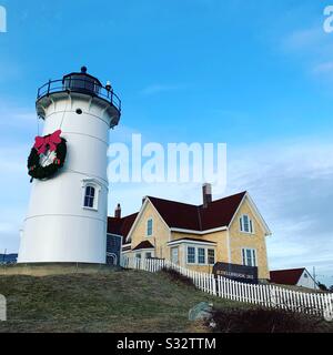 Inverno Al Faro Di Nobska, Falmouth, Cape Cod, Massachusetts, Stati Uniti Foto Stock