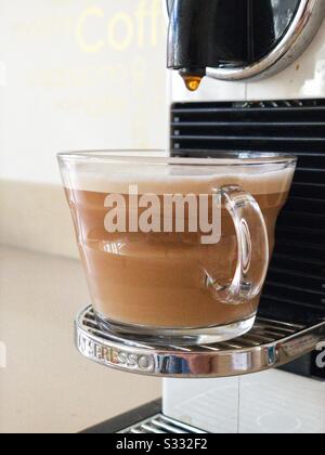 Caffè appena fatto in una tazza di caffè di vetro Foto Stock
