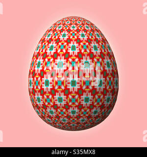 Happy Easter, uovo di pasqua 3D dal design artistico e colorato, illustrazione 3D su sfondo viola Foto Stock