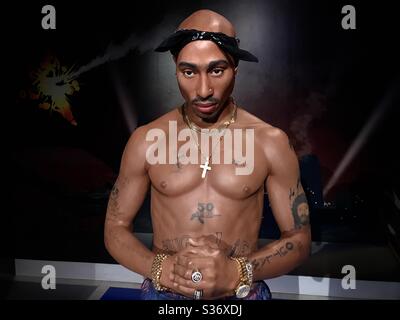 Hollywood, California/USA. 4 agosto 2019. La figura di Rapper Tupac Shakur al Madame Tussaud's. Foto Stock