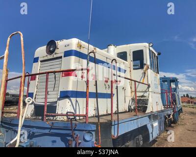 Vecchio treno alla rotonda di Evanston Wyoming Foto Stock