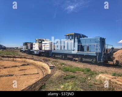 Vecchio treno alla rotonda di Evanston Wyoming Foto Stock