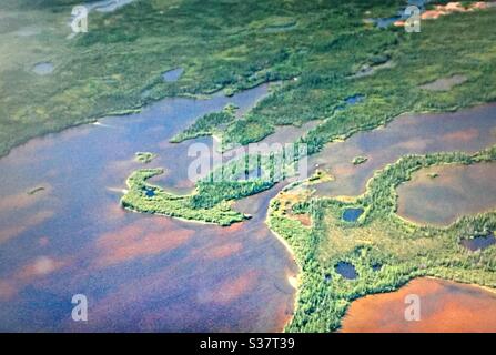 Fotografia aerea, Churchill, Manitoba, campagna, lontano nord, fiume Churchill, Hudson Bay, Foto Stock