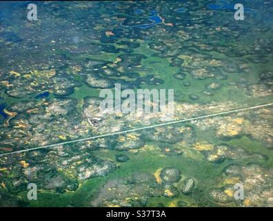 Fotografia aerea, Churchill, Manitoba, campagna, lontano nord, fiume Churchill, Hudson Bay, Foto Stock