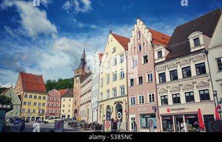 Piazza principale di Landsberg An Lech, Germania del Sud. Foto Stock