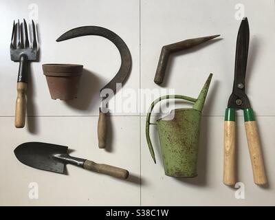 Set di strumenti per il giardinaggio domestico Foto Stock