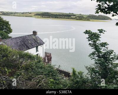Casa galleggiante del poeta Dylan Thomas. Laugharne, Carmarthenshshire, Galles. Foto Stock