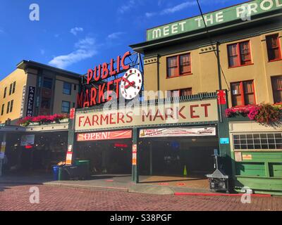 Pikes Market a Seattle, durante il Pandemic. Nessuno in giro. Foto Stock