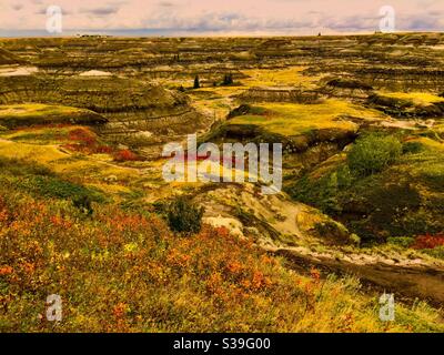 Viaggiare Alberta, Horseshoe canyon, Drumheller, Alberta, badlands, colori autunnali, autunno Foto Stock