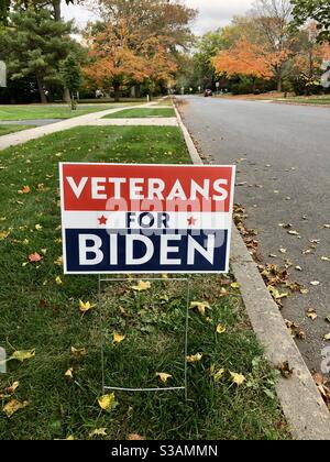 PRINCETON, NJ- 23 OTT 2020- Vista di un sospiro di prato che dice Veterani per Biden durante la campagna elettorale del 2020 negli Stati Uniti. Foto Stock