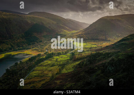 Vista aerea di Thirlmere che guarda verso Grasmere nel lago Distretto Foto Stock