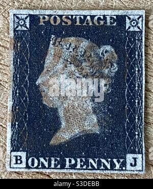 Great Britain 1d Penny Black Queen Victoria francobollo rilasciato nel 1840 Foto Stock