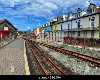 Stazione ferroviaria di Porthmadog. Snowdonia, Galles. Foto Stock