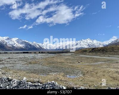 Vista sulle Alpi meridionali della Nuova Zelanda Foto Stock