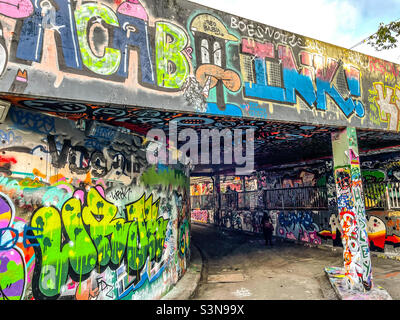 Graffiti di Leake Street, Londra Foto Stock