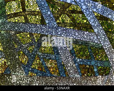Una grande sfera aperta realizzata con cinghie in acciaio in un negozio locale di Utah Garden renderebbe un bel cortile o giardino accento. Il percolatore IOS App ha creato gli effetti astratti del mosaico. Foto Stock