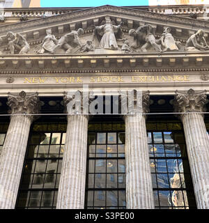 Dicembre 2021, New York Stock Exchange, 11 Wall Street, Financial District, Lower Manhattan, New York, New York, Stati Uniti, Nord America Foto Stock