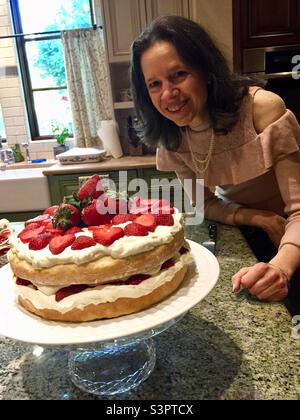 Torta di shortcake alla fragola Foto Stock