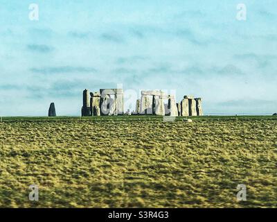 Monumento preistorico di Stonehenge, Salisbury Plain, Wiltshire, Inghilterra, Regno Unito. Foto Stock