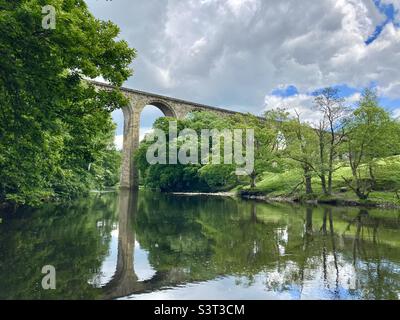 Ponte ferroviario su un fiume Foto Stock