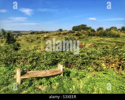 Posto a sedere per vedere la collina di St Catherine a Winchester Hampshire, Regno Unito Foto Stock