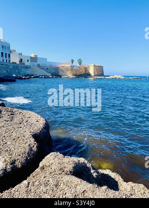 Torre di Ligny, Torre di Ligny Torre costiera di Trapani, Sicilia, Italia. Foto Stock