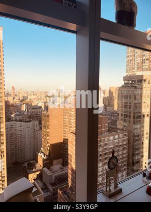 Vista dall'alto dell'appartamento West Side verso Central Park a New York City, USA Foto Stock