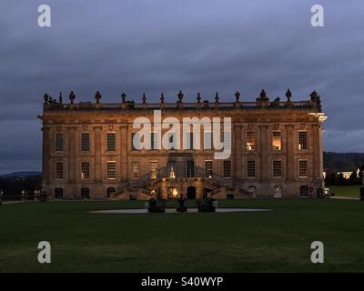 Chatsworth casa di notte Foto Stock
