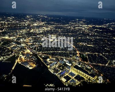 Vista aerea di Boston, ma all'alba in inverno Foto Stock