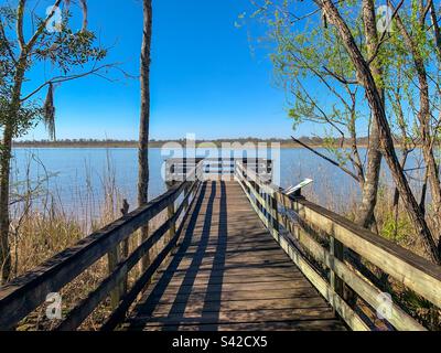 Molo sul fiume Tensaw presso il Blakeley state Park Foto Stock