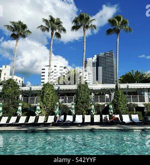 Piscina, Kimpton Surfcomber Hotel, South Beach, Miami Beach, Florida, Stati Uniti Foto Stock