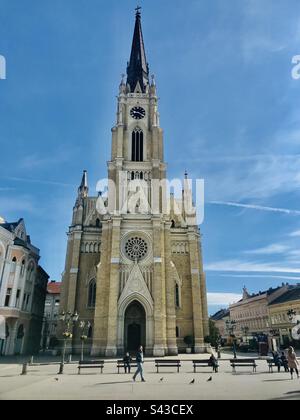 Nome della chiesa cattolica di Maria nel centro di Novi Sad, Serbia Foto Stock