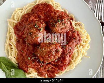 Spaghetti e polpette di carne Foto Stock