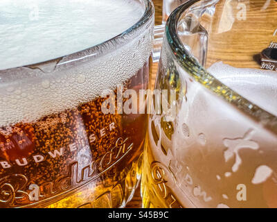 Due pinte di rinfrescante lager budvar Foto Stock