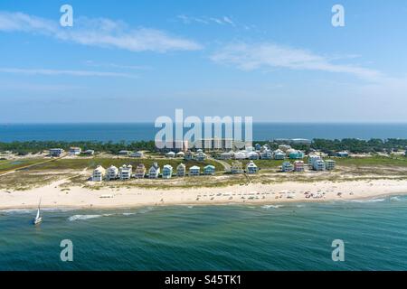 Vista aerea della spiaggia di Fort Morgan a Gulf Shores, Alabama Foto Stock